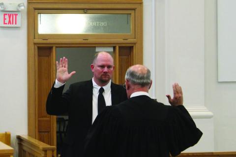 Terry Country Sheriff Timothy Click is sworn into office by Judge John A Didway on Jan. 1 at the Terry County Courthouse.