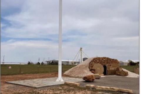 A cross and replica of Jesus’ tomb are located two miles west of Brownfield on Plains Highway. (LEE SCHEIDE | BROWNFIELD NEWS)