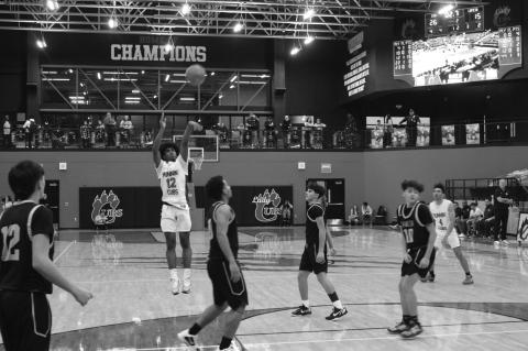 Brownfield’s Jeron Lawrence (12) shoots during the first half against Lamesa in a District 3-3A game on Friday at The Pit in Brownfield.