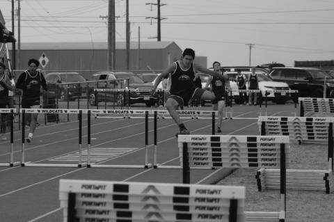 Pancho Arita of Meadow clears a hurdle during the Boys 300 hurdles at the District 5-1A Championships on Wednesday at Wellman-Union High School.