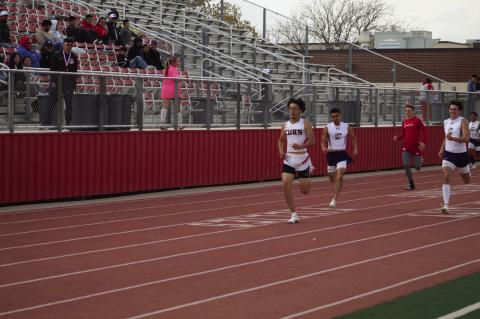 Brownfield’s Christian Carouth leads in the Boy’s 400 meters at the District 3-3A Championships on Thursday at Denver City. (Lee Scheide | Brownfield News)