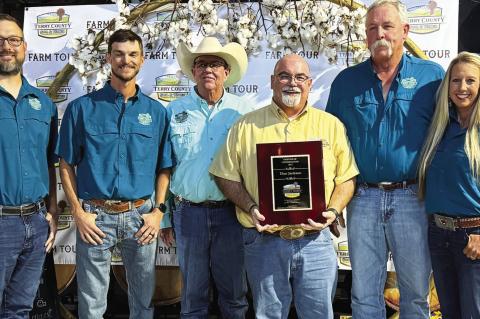Dan Jackson was named Friend of the Conservation at the 69th Annual Terry County Farm Tour. Also pictured are representatives of the Terry Soil and Water Conservation District. (Melissa McCaghren/Brownfield News)