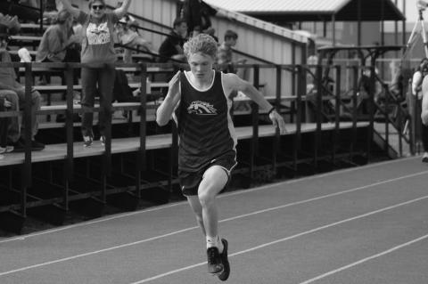 Meadow’s Brayson Parker races to the finish line to win the Boys 400 meters at the District 5-1A Championships on Wednesday at Wellman-Union High School.