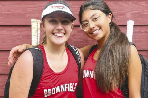 Madilynn Brisendine (left) and Madison Bolton went 1-1 in Girls Doubles at the Region I-3A Tennis Championships on Wednesday at the Rose Park Tennis Center in Abilene. (COURTESY PHOTO)