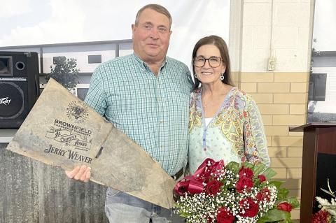 Andy Timmons of Lost Draw Vineyards presented Jerry Weaver of Lahey Vineards with the 2023 Ag Champion award at the conclusion of the Dinner. Jerry is pictured with his wife Donna.