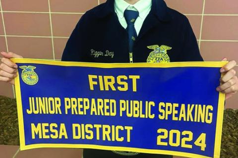 Members of the Meadow FFA show off the awards won at the Mesa District Speaking Development Events banquet on Dec. 12. (Meadow FFA)