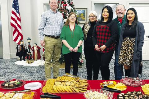 Prosperity Bank conducted its annual open house Friday at the bank. Pictured are Ruby Rodriguez, Jim Cade, Stephanie Sanchez, Crystal Casarez, Amy Dawson and Philip Field. (Melissa Mc-Caghren/Brownfield News)