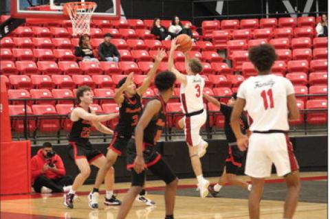 Brownfield’s Kanyon Cantrell (3) shoots during a nondistrict game on Tuesday at Brownfield. (LEE SCHEIDE|BROWNFIELD NEWS)