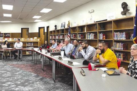 The Brownfield Independent School District Board of Trustees gets set for its first meeting with a full board in several cycles on Monday at Brownfield Middle School. April Salas (third from left) and Keri Barnett (right) were installed as the Board’s n