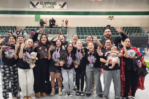 Members of the Brownfield girl’s powerlifting team celebrate after capturing a third consecutive Region I-3A Large championship on Saturday at Eldorado High School. The Lady Cubs will send six athletes to the 2025 THSWPA State Championships in Edinburg.