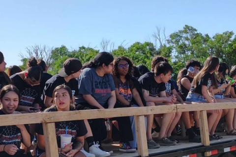 Brownfield High School seniors celebrating graduation being pulled around town on trailers. (Photos provided)