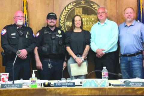 Sergeant Randi Truelock is recognized by city council for her exemplary police work (photo-City of Brownfield)
