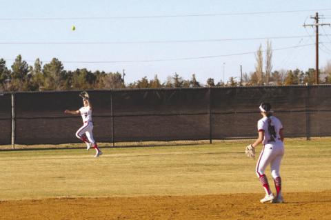 Brownfield left field Janah Burns tracks a fly ball during a District 3-3A game against Denver City on Feb. 25 at Brownfield High School. (LEE SCHEIDE|BROWNFIELD NEWS)