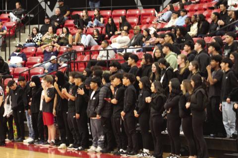 Brownfield’s student section watches the play during a nondistrict game on Tuesday at The Pit.