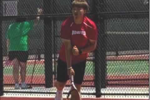 Brownfield’sMatthewJenkinsfollowsthroughafteraserveduringamatchagainstLubbock-Cooper Liberty on Saturday in Woodrow. (RICH HAMMONS|COURTESY PHOTO)