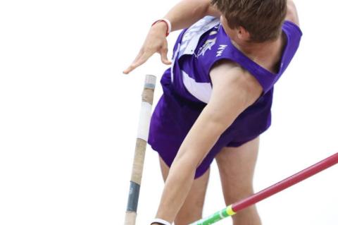 Meadow Bronco Senior Tate McBee battled rain and a weather delay to finish 3rd and earn a bronze medal at the State Track Meet with a personal record of 12’6