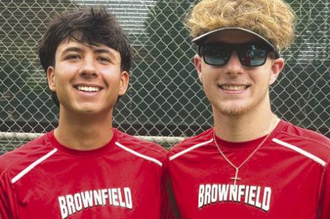 field in Boys Doubles at the Region I-3A Tennis Championships on Wednesday at the Rose Park Tennis Center in Abilene. (COURTESY PHOTO) Ethan McPherson (right) and Bradey Burns represented Brown-