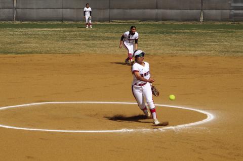 Brownfield’s Azenea Dominguez delivers a pitch during the first inning against Coahoma in District 3-3A play on Saturday in Brownfield.