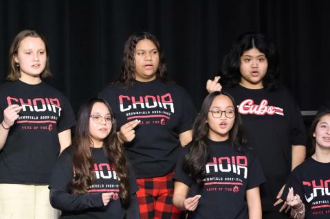 Brownfield Choir performed Tuesday night before the boys basketball at the BHS commons. Middle School and High School students performed a variety of Christmas songs for family, friends and administrators