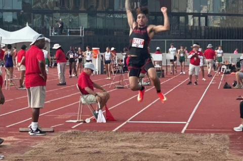 Brownfield's Quaivence Busby competes in the long jump at the UIL Class 3A State Track and Field Championships on Thursday at Mike A. Myers Stadium in Austin. (BROWNFIELD ISD)