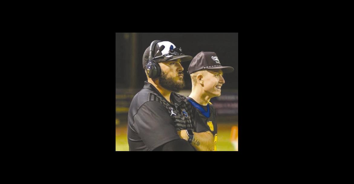 Wellman-Union assistant coach Brett Labadie (left) watches a play during the 2024 season. (COURTESY PHOTO)