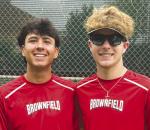 field in Boys Doubles at the Region I-3A Tennis Championships on Wednesday at the Rose Park Tennis Center in Abilene. (COURTESY PHOTO) Ethan McPherson (right) and Bradey Burns represented Brown-